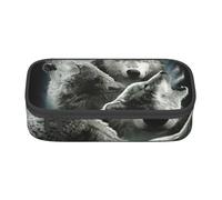 WJDWNDLZJ Three Wolf and Moon Print Large Capacity Multifunctional Pen Holder with Full-Page Printing, Durable Oxford Cloth Stationery Bag for Office, and Travel Essentials