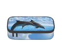WJDWNDLZJ Two Dolphins Print Large Capacity Multifunctional Pen Holder with Full-Page Printing, Durable Oxford Cloth Stationery Bag for Office, and Travel Essentials