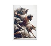 WJDYMX Christian Jesus Protecting Lamb Against Wolves Decorative Painting Canvas Wall Posters And Modern Family Bedroom Decor 08x12inch(20x30cm)