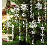 Wjelet 18 Pcs Clear Christmas Tree Pendants Acrylic Crystal Hanging with Lanyard Clear Decorations for Christmas Tree Party Hanging Indoor Decoration Set (Clear2)