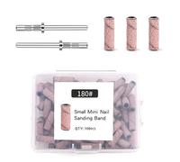Wjelet 180 Fine Grit Mini Sanding Bands for Nail Drill, 100 Pcs Small Sanding Bands for Nail with 2 Pcs Mandrel Bits 3.1MM, for Acrylic Nails Gel Removing Shaping, Manicures and Pedicure Pink