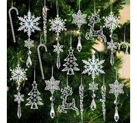 Wjelet 18PCS Christmas Tree Decorations,Clear Acrylic Crystal Christmas Hanging Decorations Include Snowflake, Icicle, Reindeer, Tree & Candy Cane Ornaments with Strings for Home Décor(clear1)