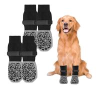 Wjelet 2 Pairs Dog Socks with Grippers Stop Licking Paws, Dog Shoes With Adjustable Straps Rubber Bottom Pet Paw Protectors For Hardwood Floor Indoor Outdoor Use(Leopard Print,M)