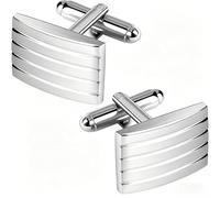 Wjelet 2 Pcs Men's Cufflinks, Silver, Stainless Steel Classic Rectangle Striped Cuff Links for Wedding Suit Business Graduation Gift