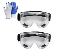 Wjelet 2 Pcs Safety Goggles for Adults, Clear Lens, Anti Fog and Anti Scratch, Impact Resistant Eyewear, Adjustable Vented Lab Goggles for Protection During Grinding, with 1 Pair Work Gloves