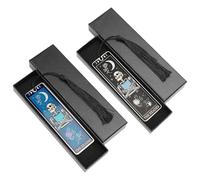 Wjelet 2Pcs Skeleton Tarot Metal Bookmark with Black Tassels, Gothic Horror Book Marker for Women Men Teens Birthday Halloween Christmas Present with Gift Box