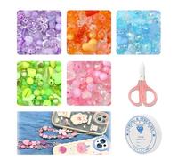 Wjelet 300-350 Pcs Cute Assorted Acrylic Kawaii Beads for Jewelry Making - Flower Bowknot Beads Bulk for DIY Bracelets, Necklaces, Phone Lanyard Chains, Multi-Color Craft Beads