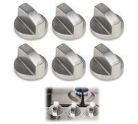 Wjelet 6 Pcs Cooker Knobs, 6mm Gas Hob Knobs, Zinc Alloy Durable Heat-Resistant Stove Knob Control Switches,Universal Replacement for Gas Hobs, Ovens, Cooktops(Silver)