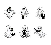 Wjelet 6Pcs Cute Ghost with Black Cat Brooches Pin Set, Halloween Badge, Gothic Funny Lapel Pins for Jackets, Backpacks, and Party Accessories,6 Styles