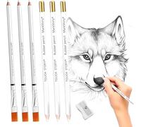 Wjelet 7PCS Eraser Pen with Brush Sketch Precision Eraser Pencils,White Highlight Rubber Pencil with Brush for Sketches,Sketch Set for Artists in Charcoal Drawings Sketching Drawing Detail Revise