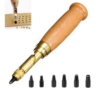 Wjelet Adjustable Screw Hole Punch, Precision Leather Screw Punch Tool with Wood Handle, 6 Tips Sizes 1.5mm to 4mm, Perfect for Bookbinding, Sewing, and Craft Projects