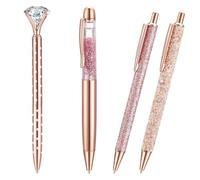 Wjelet Bling Rose Gold Ballpoint Pens - 4 Pack Retractable Metal Pens, 1.0mm Black Ink, Sparkly Glitter Pens for Women, Men, Office, School, Journaling & Gifts