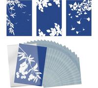 Wjelet Cyanotype Paper Kit, 32pcs Solar Printing Kit, High Sensitive Sun Art Paper, Nature Print Papers with Acrylic Tool for Kids Adults DIY Crafts