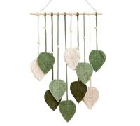 Wjelet Macrame Wall Hanging, Green Leaf Tassel Tapestry, Bohemian Chic Home Decor, Handmade Woven Cotton Rope Decor for Bedroom Living Room Apartment Ornament (26.8 x 15.7 Inch)