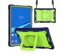 Wjenhyog Case for Amazon All-New Kindle Fire 7 Tablet (2022 Release-12th Gen) 7",Heavy Duty Rugged Tablet Cover with 360° Rotating Bracelet Foldable Stand & Shoulder Strap (Navy Blue + Green)