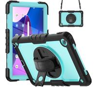 Wjenhyog Case for Lenovo Tab M10 Plus 3rd Gen 10.6 inch 2022,Military-Grade Heavy Duty Case with Screen Protector/360 Rotating Hand Strap/Shoulder Strap (Black+Light Blue)
