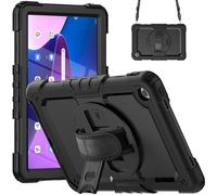 Wjenhyog Case for Lenovo Tab M10 Plus 3rd Gen 10.6 inch 2022,Military-Grade Heavy Duty Case with Screen Protector/360 Rotating Hand Strap/Shoulder Strap (Black+Black)
