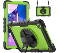 Wjenhyog Case for Lenovo Tab M10 Plus 3rd Gen 10.6 inch 2022,Military-Grade Heavy Duty Case with Screen Protector/360 Rotating Hand Strap/Shoulder Strap (Black+Green)