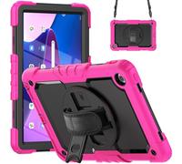 Wjenhyog Case for Lenovo Tab M10 Plus 3rd Gen 10.6 inch 2022,Military-Grade Heavy Duty Case with Screen Protector/360 Rotating Hand Strap/Shoulder Strap (Hot Pink+Black)
