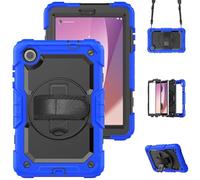 Wjenhyog Case for Lenovo Tab M8 4th Gen 2024/2023 (TB-301FU, TB-300FU),3-Layer Rugged Shockproof Rotating Bracket Cover with Screen Protector/Hand Strap/Shoulder Strap (Dark Blue+Black)