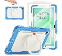 Wjenhyog Case for Samsung Galaxy Tab A11+ 2025 SM-X230/X235/X236 11 Inch,Rotating Stand Handle Cover with Rugged Silicone Protection & Screen Protector & Shoulder Strap (Cyan-Blue)