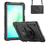 Wjenhyog Case for Samsung Galaxy Tab A11 Plus/ A11+ 2025 11 Inch SM-X230/X235/X236,3-Layer Heavy Duty Shockproof Cover with Screen Protector/Rotating Hand Strap/Shoulder Strap (Black+Black)