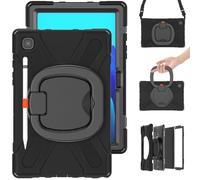 Wjenhyog Case for Samsung Galaxy Tab A7 10.4 Inch 2022/2020 SM-T500/T505/T507,Heavy Duty Shockproof Rugged Cover with Rotating Hand Strap/Stand & Shoulder Strap (Black+Black)