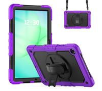 Wjenhyog Case for Samsung Galaxy Tab A7 Lite 8.7 Inch 2021 Model (SM-T220/T225/T227),3-Layer Heavy Duty Shockproof Cover with Screen Protector/Rotating Hand Strap/Shoulder Strap (Purple+Black)