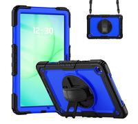 Wjenhyog Case for Samsung Galaxy Tab A7 Lite 8.7 Inch 2021 Model (SM-T220/T225/T227),3-Layer Heavy Duty Shockproof Cover with Screen Protector/Rotating Hand Strap/Shoulder Strap (Black+Dark Blue)