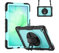 Wjenhyog Case for Samsung Galaxy Tab A8 10.5 Inch 2022/2021(SM-X200/X205/X207),3-Layer Heavy Duty Shockproof Cover with Screen Protector/Rotating Hand Strap/Shoulder Strap (Black+Light Blue)