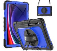 Wjenhyog Case for Samsung Galaxy Tab S10 FE/ S9 FE 5G 10.9 Inch/Tab S9 11 Inch,3-Layer Heavy Duty Shockproof Cover with Screen Protector/Rotating Hand Strap/Shoulder Strap (Black+Light Blue)