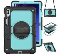 Wjenhyog Case for Samsung Galaxy Tab S10 Plus/ S9 FE Plus/ S9 Plus 5G 12.4'',3-Layer Heavy Duty Shockproof Cover with Screen Protector/Rotating Hand Strap/Shoulder Strap (Black+Light Blue)
