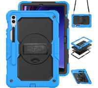 Wjenhyog Case for Samsung Galaxy Tab S10 Plus/ S9 FE Plus/ S9 Plus 5G 12.4'',3-Layer Heavy Duty Shockproof Cover with Screen Protector/Rotating Hand Strap/Shoulder Strap (Light Blue+Black)