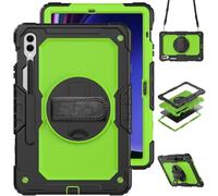 Wjenhyog Case for Samsung Galaxy Tab S10 Plus/ S9 FE Plus/ S9 Plus 5G 12.4'',3-Layer Heavy Duty Shockproof Cover with Screen Protector/Rotating Hand Strap/Shoulder Strap (Black+Green)