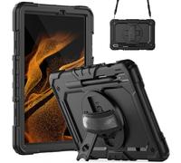 Wjenhyog Case for Samsung Galaxy Tab S7/S8(X700/X706/T870/T875/T878),3-Layer Heavy Duty Shockproof Cover with Screen Protector/Rotating Hand Strap/Shoulder Strap (Black+Black)