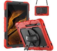 Wjenhyog Case for Samsung Galaxy Tab S7/S8(X700/X706/T870/T875/T878),3-Layer Heavy Duty Shockproof Cover with Screen Protector/Rotating Hand Strap/Shoulder Strap (Red+Black)