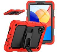 Wjenhyog Case for Xiaomi Redmi Pad SE 4G 8.7 Inch Tablet 2024,3 in 1 Heavy Duty Rugged Shockproof Silicone Cover for Kids,Built-in Kickstand & Shoulder Strap (Red+Black)