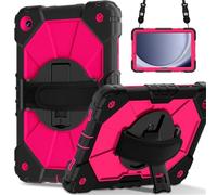Wjenhyog Kids Case for Samsung Galaxy Tab A11 8.7-Inch 2025,Clear Simple Solid Color Three Fold Cover with Pencil Holder,Transparent PU Against Scratch (Black+Rose Red)