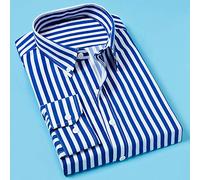 WJFGGXHK Classic Striped shirt Male Chest pocket Vertical Stripes Men Autumn Long Sleeve Formal blue Business Shirt Top Oversized Gents Shirt for Outdoor leisure travel dating Holiday,L