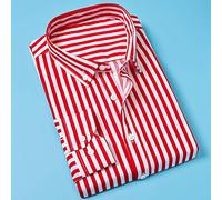 WJFGGXHK Classic Striped shirt Male Chest pocket Vertical Stripes Men Autumn Long Sleeve Formal red Business Shirt Top Oversized Gents Shirt for Outdoor leisure travel dating Holiday,XL