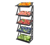 WJFTODAY 5-Tier Retail Display Rack Commercial Fruit Vegetable Shelf with 5 Baskets Snack Stand for Kitchen Office & Supermarket 25.6" x 13.8" x 59" Black