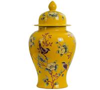 WJFTODAY Ceramic Vases Ginger Jar With Lid For Home Decor Flower Birds Pattern Temple Jar Vase Jingdezhen Traditional Chinese Porcelain Dried Flower Vases Decoration For Liv Yellow-S (Yellow Small)