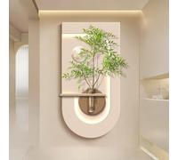 WJFTODAY Decorative Painting with Vase, Sandstone Wall Art, Modern 3d Wall Decor Sculpture Hydroponic Green Plant, Door Hanging Corridor Aisle Light(Beige2,80 * 160cm)