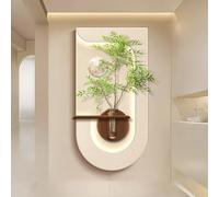 WJFTODAY Decorative Painting with Vase, Sandstone Wall Art, Modern 3d Wall Decor Sculpture Hydroponic Green Plant, Door Hanging Corridor Aisle Light(Brow2,70 * 140cm)