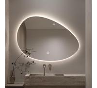 WJFTODAY Irregular Oval LED Wall Mirror, Dimmable Touch Switch, Warm/Cool/Neutral White, 60x90cm (23.6x35.4in), Backlit Bathroom Mirror, Modern Home Decor