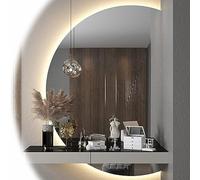 WJFTODAY Large 120CM LED Anti Fog Wall Mirror with Touch Button Decorative Half Moon Bathroom Mirror Explosion Proof Design Right Cut Stylish Vanity Essential