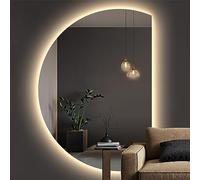 WJFTODAY LED Bathroom Mirror, 84x120cm, Large Touch-Screen Demisting Makeup Mirror, 3 Color Options, Half-Circle Design, Left Cut, Modern Wall Mirror for Elegant Decor