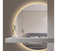 WJFTODAY LED Bathroom Mirror, Anti-Fog Half-Circle Wall Mirror with 3 Light Colors, Dimmable Retro Decor, Left/Right Cut Half Moon Design, Elegant Lighting for Modern Spaces