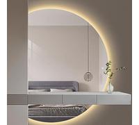 WJFTODAY LED Bathroom Mirror, Half-Circle Anti-Fog Wall Mirror with 3 Light Colors, Dimmable Retro-Illuminated Decor, Left/Right Cut, Perfect for Modern Bathrooms