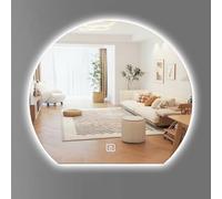 WJFTODAY LED Bathroom Mirror Smart Touch Control 3 Color Makeup Mirror Dimmable Wall Mounted Semi Circular Design Illuminated Vanity Mirror for Bedroom (Size: 70CM Color: Style A)